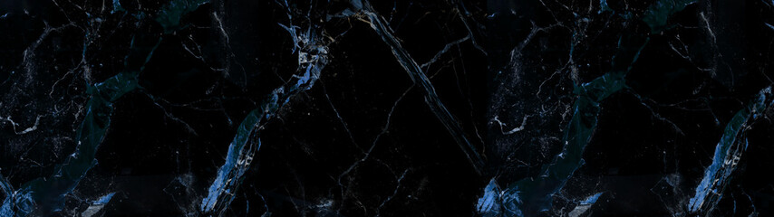 Black blue abstract marble granite natural stone tile texture background banner panorama..