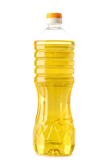 Bottle of sunflower oil on white background