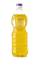 Bottle of sunflower oil on white background