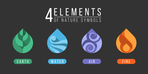 4 elements of nature symbols earth water air and fire with drop icon sign flat style vector design