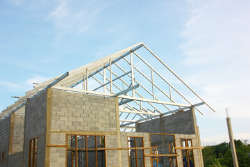 Obraz premium new building with roof steel structure