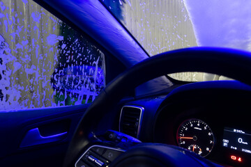 Automatic conveyorized tunnel car wash. A view from inside.
- 509322050