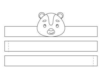 Printable skunk paper crown. Fun accessory for entertainment. Diy cut party ribbon template for birthday, christmas, baby shower. Print, color, cut and glue. Vector stock illustration.