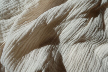 Wrinkled simple thin white cotton muslin fabric