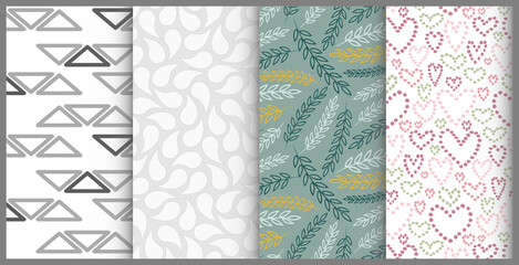 Hand drawn drawing of a plant branch. Vector seamless pattern of geometric shapes. Collection of abstract backgrounds. Decorative print with figures