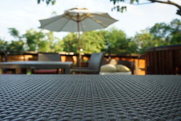 Sightseeing spots and outdoor dining tables (blurred)