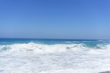 Fototapeta premium Storm at sea. Big, white waves of the sea.