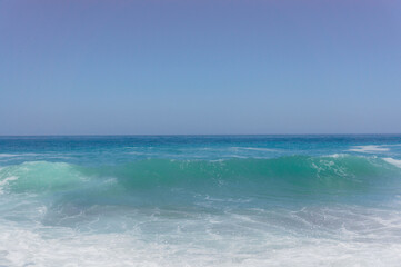 Storm at sea. Big, white waves of the sea.