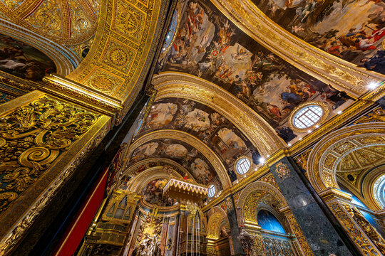 Valletta, Malta - June 6, 2022: Interior of St. John's Co-Cathedral in Valletta.