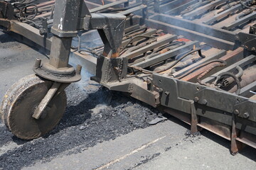 Road maintenance work With heavy machinery by HOT MIX IN - PLACE RECYCLING method