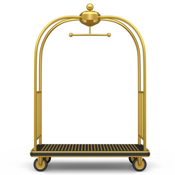 Hotel luggage trolley cart for carrying baggage on white background.