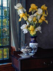 Still life with bouquet of irises flowers © Iryna
