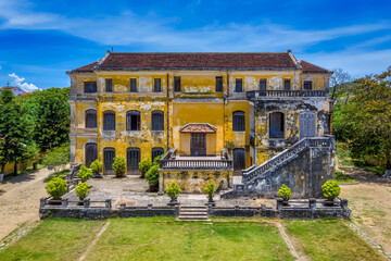 An Dinh palace view from near the Imperial City with the Purple Forbidden City within the Citadel in Hue, Vietnam. 