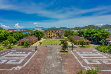 An Dinh palace view from near the Imperial City with the Purple Forbidden City within the Citadel in Hue, Vietnam. 