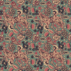 Materiał do szycia Paisley Floral oriental ethnic Pattern. Seamless Vector Ornament. Ornamental motifs of the Indian fabric patterns