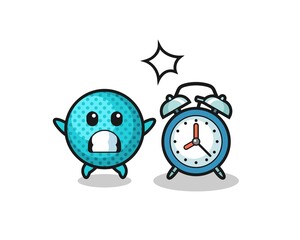 Cartoon Illustration of spiky ball is surprised with a giant alarm clock