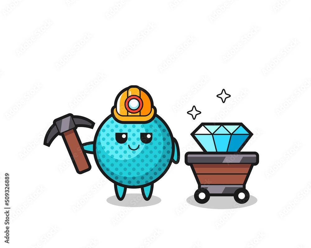 Sticker character illustration of spiky ball as a miner