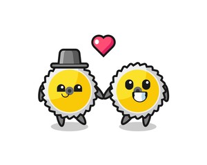saw blade cartoon character couple with fall in love gesture