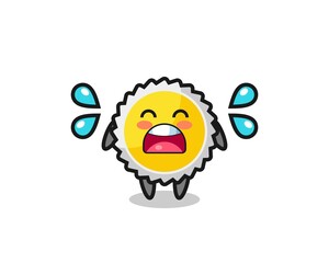 saw blade cartoon illustration with crying gesture