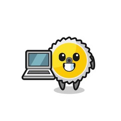 Mascot Illustration of saw blade with a laptop