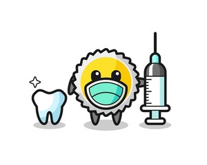 Mascot character of saw blade as a dentist