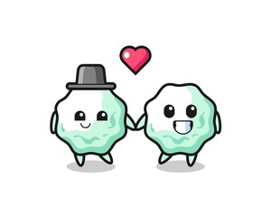 chewing gum cartoon character couple with fall in love gesture