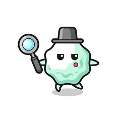 chewing gum cartoon character searching with a magnifying glass