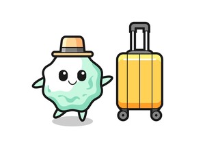 chewing gum cartoon illustration with luggage on vacation