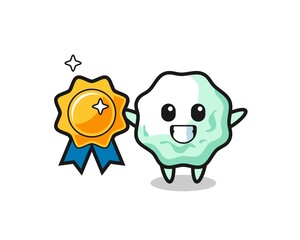 chewing gum mascot illustration holding a golden badge