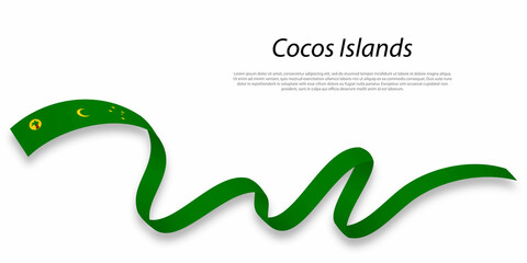 Waving ribbon or stripe with flag of Cocos Islands