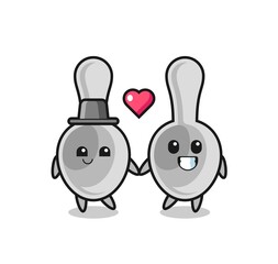 spoon cartoon character couple with fall in love gesture