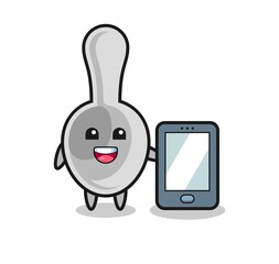 spoon illustration cartoon holding a smartphone