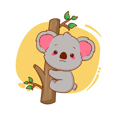 Obraz na płótnie Canvas Cute koala bear koalas climbing trees. Cartoon mascot illustration