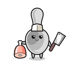 Illustration of spoon character as a butcher