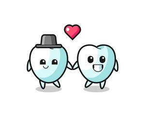 tooth cartoon character couple with fall in love gesture