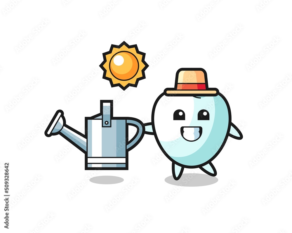 Sticker Cartoon character of tooth holding watering can