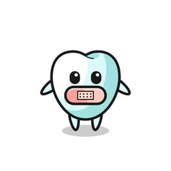 Cartoon Illustration of tooth with tape on mouth