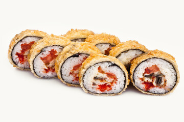 Sushi with avocado vegetables, Asian cuisine. Photo of food on a white background