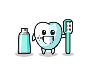 Mascot Illustration of tooth with a toothbrush