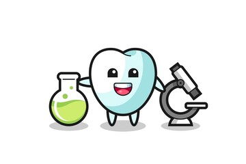 Mascot character of tooth as a scientist