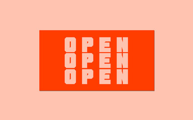 Red sign with the word "open" on a pale pink background