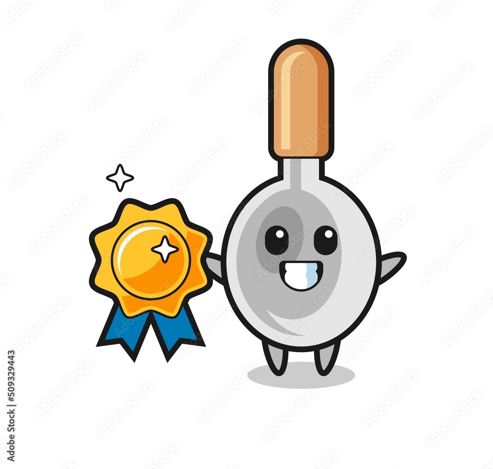 Sticker cooking spoon mascot illustration holding a golden badge