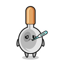 cooking spoon mascot character with fever condition