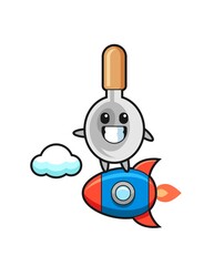 cooking spoon mascot character riding a rocket