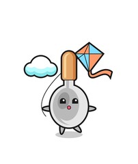 cooking spoon mascot illustration is playing kite