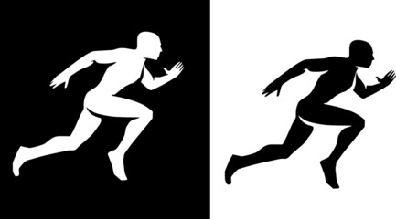 silhouette with the symbol of a person running fast  for a black and white vector logo - body symbol of the athletism and exercise, while sprinting