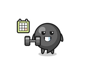 comma symbol mascot cartoon doing fitness with dumbbell