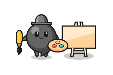 Illustration of comma symbol mascot as a painter