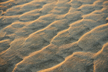 Sand surface abstract with wave pattern. Close up.