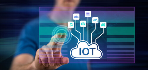 Man touching an iot concept